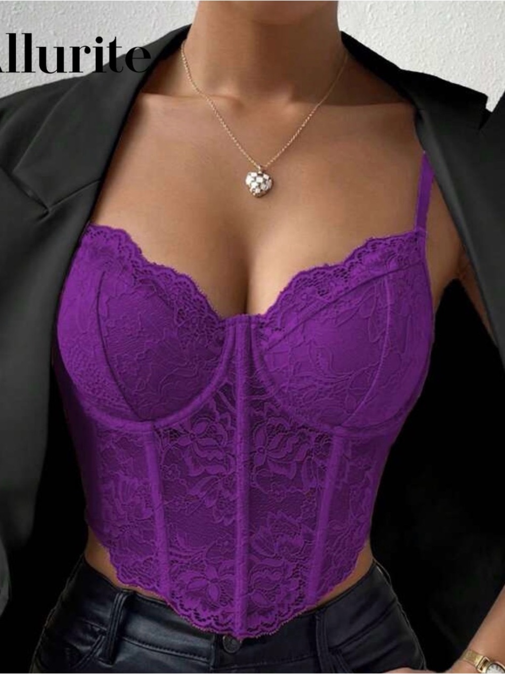 SHEIN Purple Lace Longline Bralette